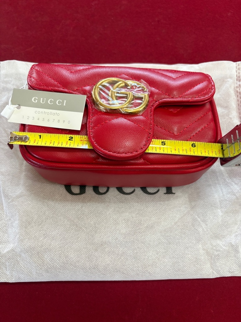 Gucci Red GG Marmont Matelassé Mini Crossbody Bag with Gold Chain - Picture 6 of 8